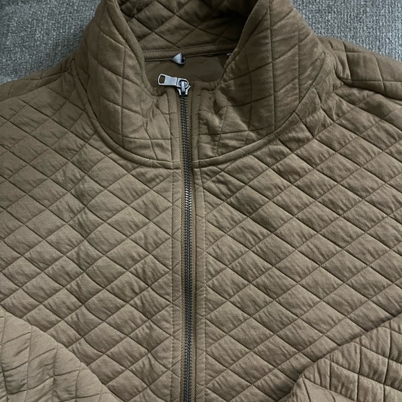 Unisex Quilted Tan/Brown Half Zip Pull Over Hoodie Without Tag - Picture 2 of 4
